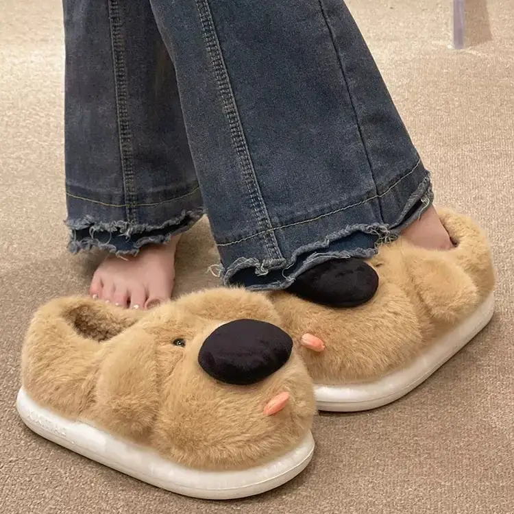 Cute Big-Nosed Dog Cotton Slippers for Women in Winter, Plush and Warm for Couples, Indoor and Home Non-Slip Bag and Cotton Shoes for Men - Image 4