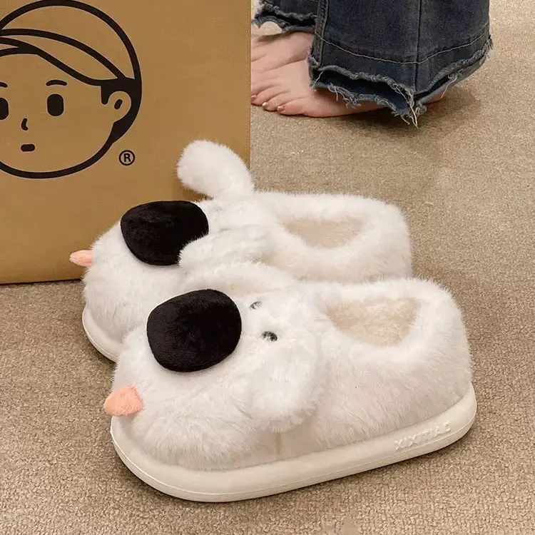 Cute Big-Nosed Dog Cotton Slippers for Women in Winter, Plush and Warm for Couples, Indoor and Home Non-Slip Bag and Cotton Shoes for Men - Image 5