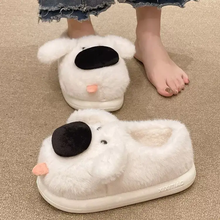Cute Big-Nosed Dog Cotton Slippers for Women in Winter, Plush and Warm for Couples, Indoor and Home Non-Slip Bag and Cotton Shoes for Men - Image 6