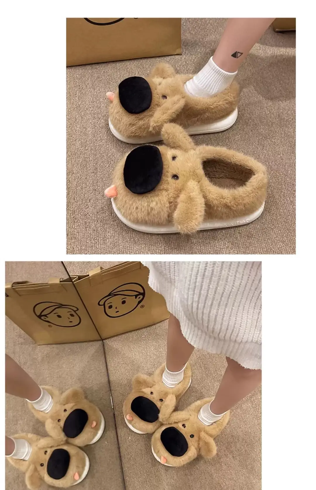 Cute Big-Nosed Dog Cotton Slippers for Women in Winter, Plush and Warm for Couples, Indoor and Home Non-Slip Bag and Cotton Shoes for Men — feature 11