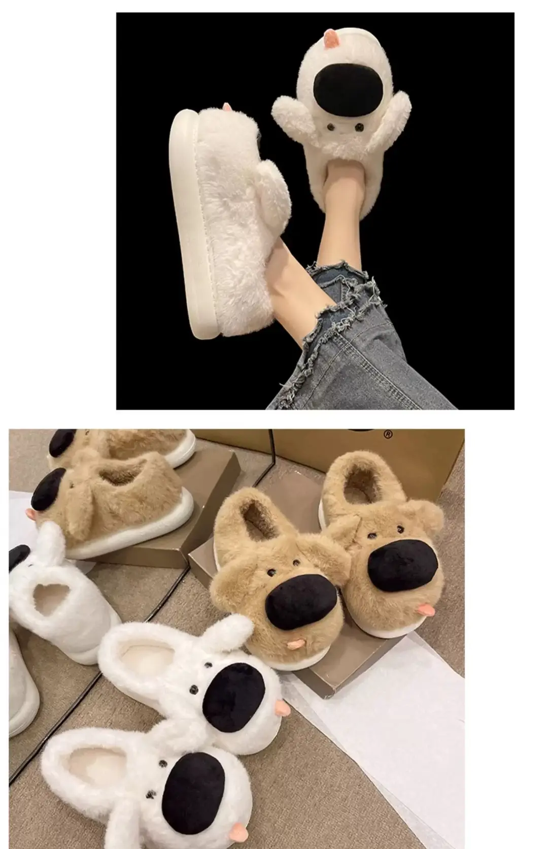 Cute Big-Nosed Dog Cotton Slippers for Women in Winter, Plush and Warm for Couples, Indoor and Home Non-Slip Bag and Cotton Shoes for Men — feature 17