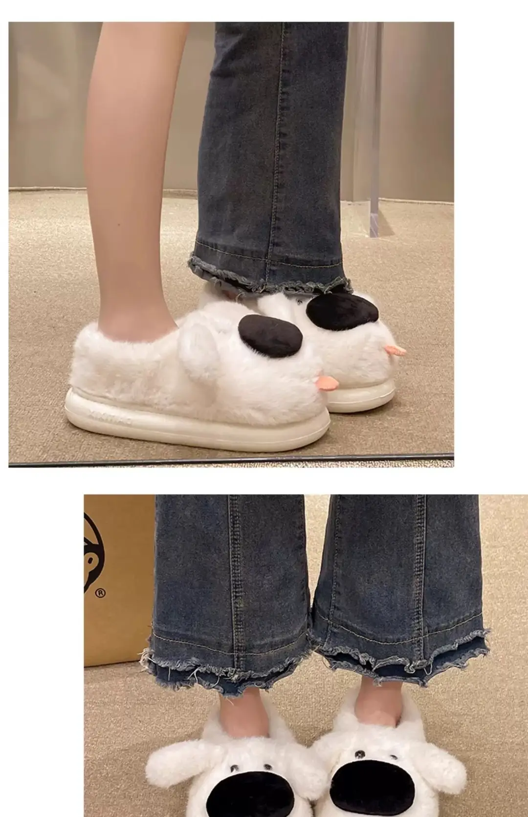 Cute Big-Nosed Dog Cotton Slippers for Women in Winter, Plush and Warm for Couples, Indoor and Home Non-Slip Bag and Cotton Shoes for Men — feature 7