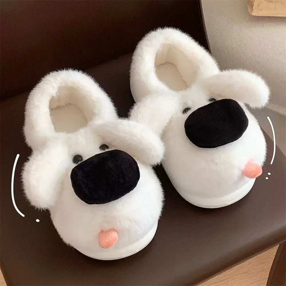 Cute Big-Nosed Dog Cotton Slippers for Women in Winter, Plush and Warm for Couples, Indoor and Home Non-Slip Bag and Cotton Shoes for Men - Image 2