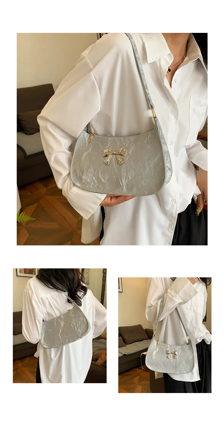 Black Textured Bow Satchel Bag for Women — feature 10