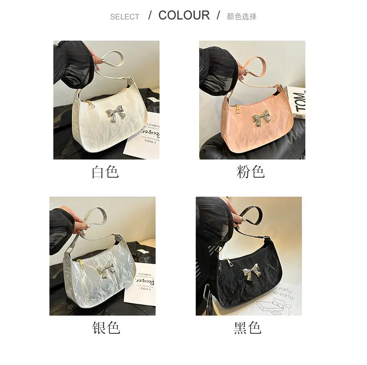 Black Textured Bow Satchel Bag for Women — feature 3