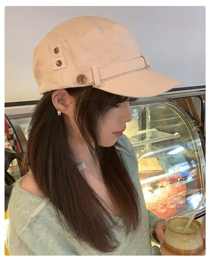 Black Korean Retro Rivet Flat Cap for Women — feature 12