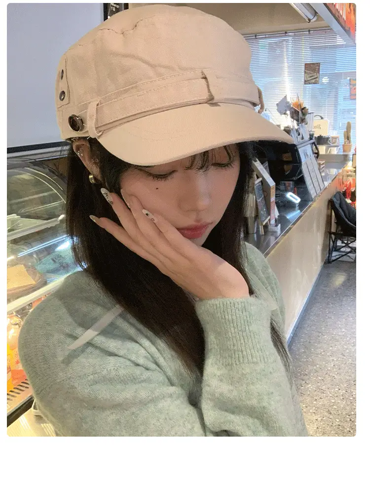 Black Korean Retro Rivet Flat Cap for Women — feature 13
