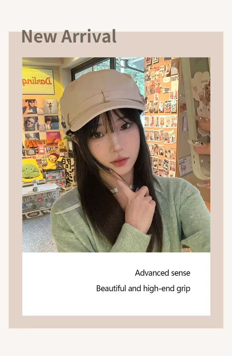 Black Korean Retro Rivet Flat Cap for Women — feature 4