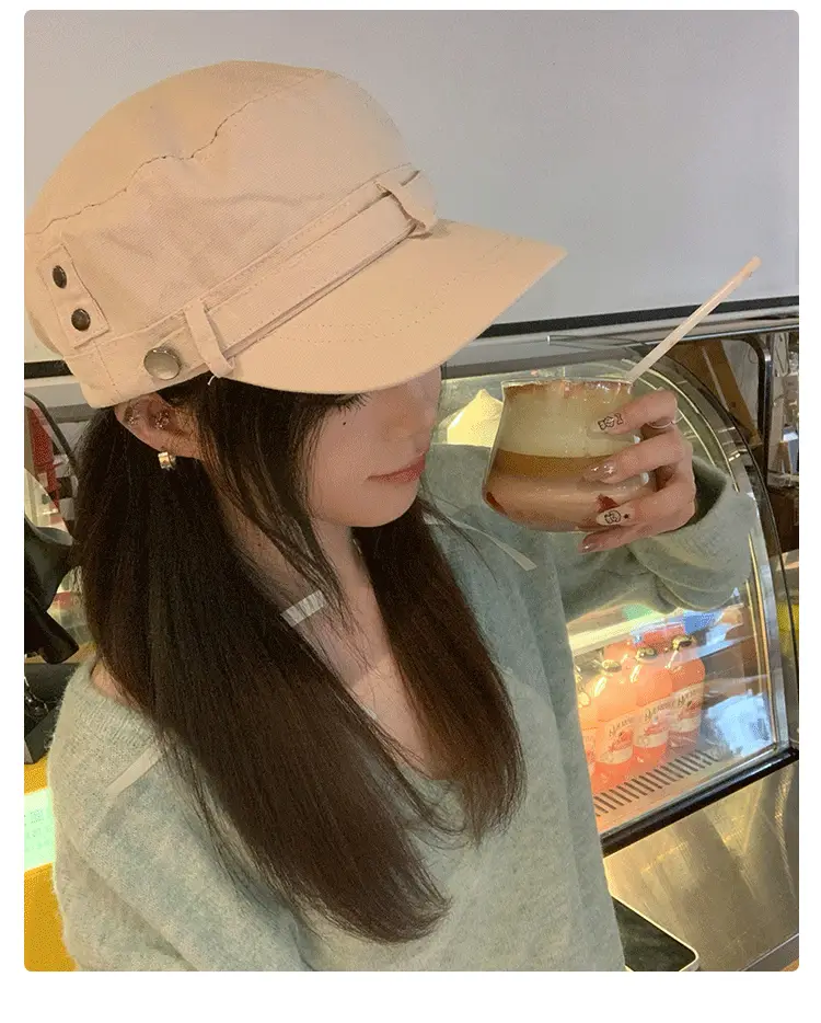 Black Korean Retro Rivet Flat Cap for Women — feature 8
