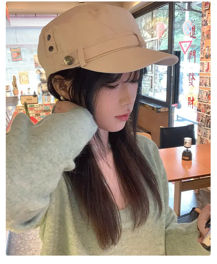 Black Korean Retro Rivet Flat Cap for Women — feature 9