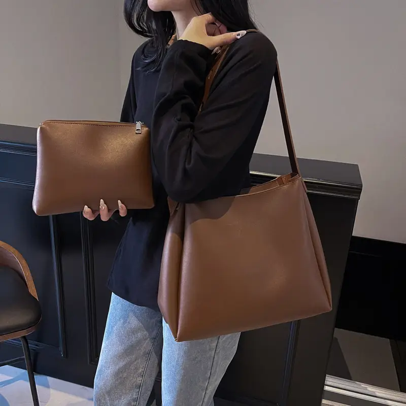 High-End Leather Shoulder Bag with Zipper & Crossbody