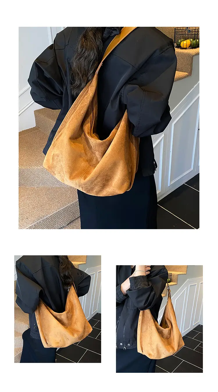 Women Large Capacity Retro Shoulder Bag Tan Leather — feature 11