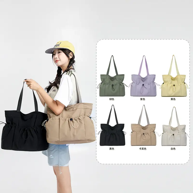 Women Large Capacity Tote Bag Olive Green Pleated Shoulder Bag — feature 1