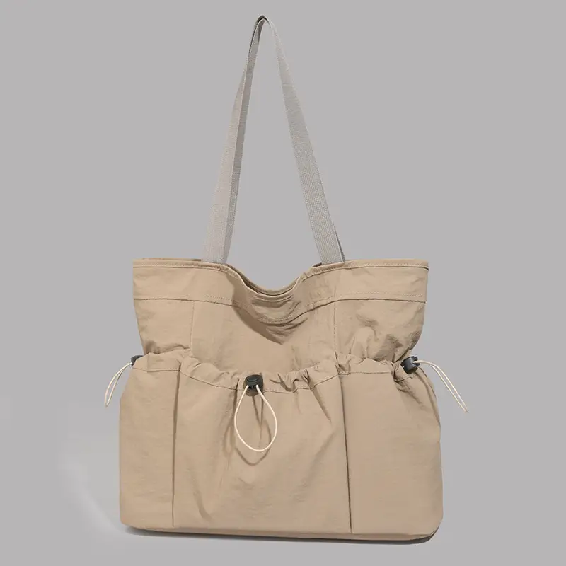 Women Large Capacity Tote Bag Olive Green Pleated Shoulder Bag - Image 4