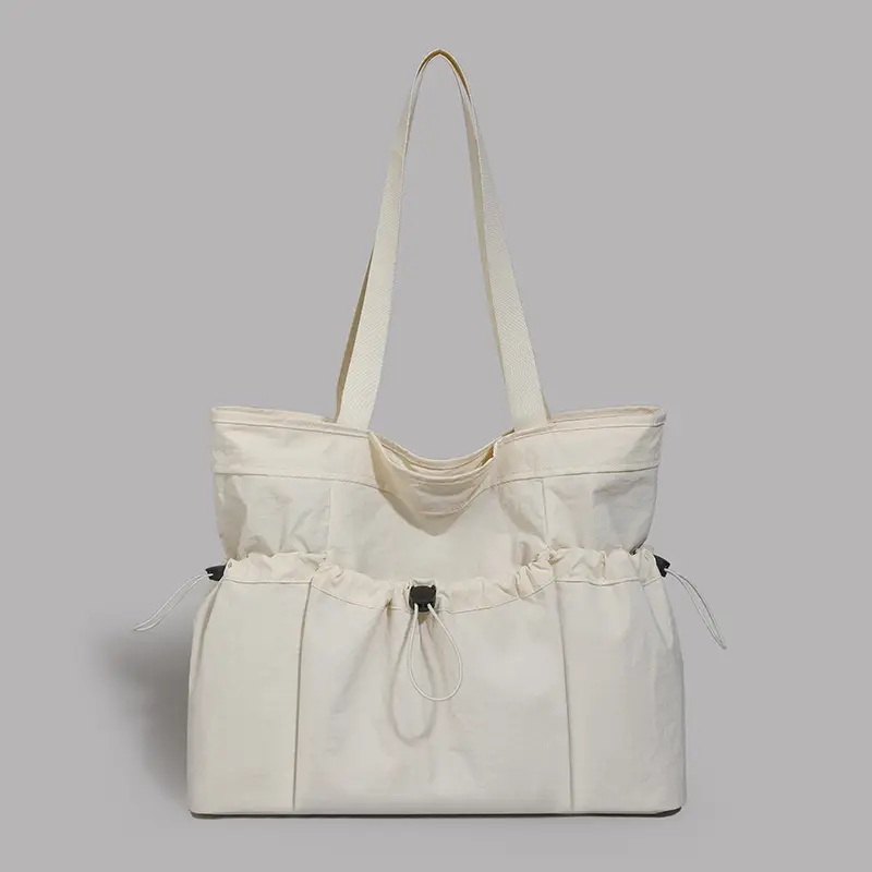 Women Large Capacity Tote Bag Olive Green Pleated Shoulder Bag - Image 5