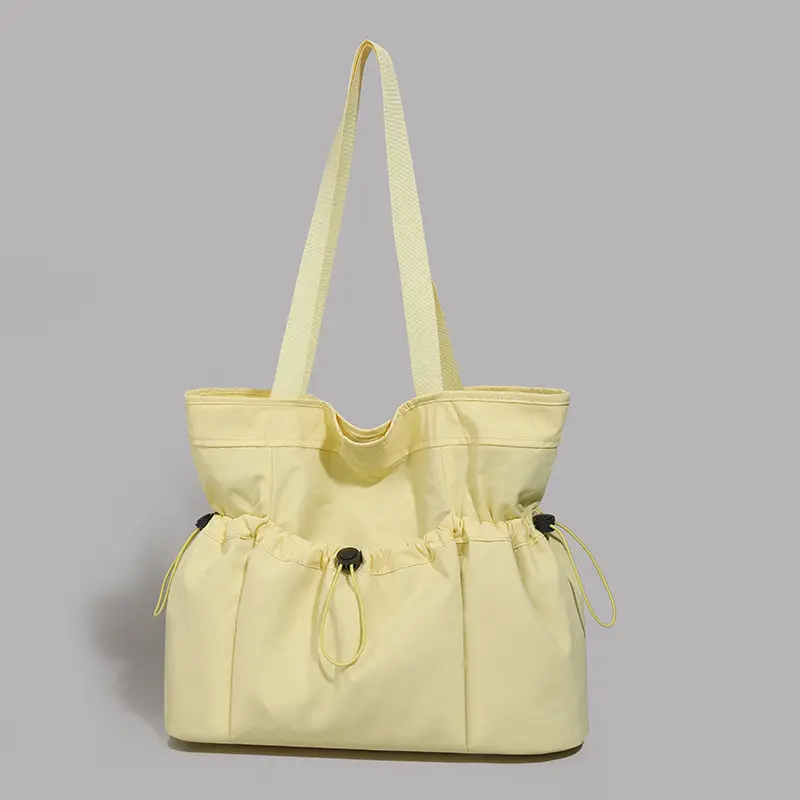 Women Large Capacity Tote Bag Olive Green Pleated Shoulder Bag - Image 6
