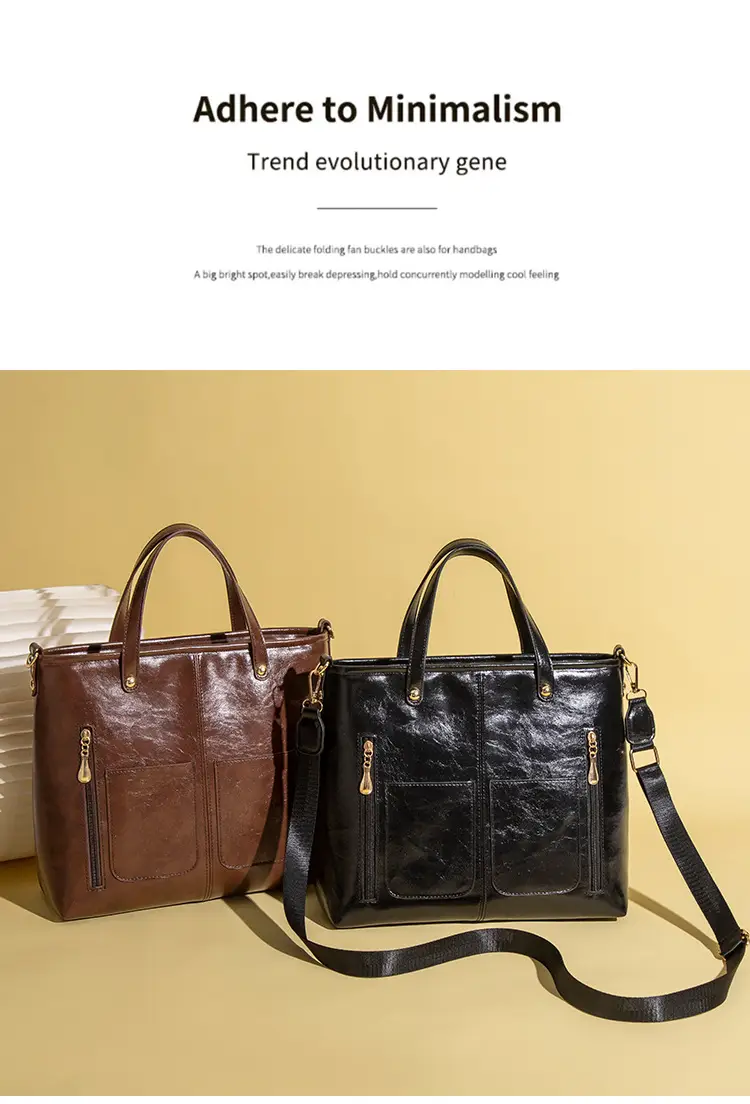 2025 Women's Leather Tote Bag Brown Black Crossbody Shoulder Bag — feature 3
