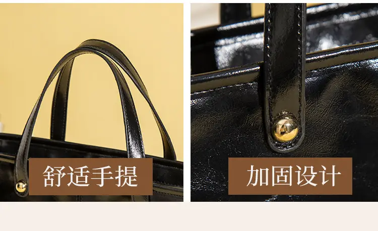 Women's Large Capacity Tote Bag Brown Black Leather — feature 6