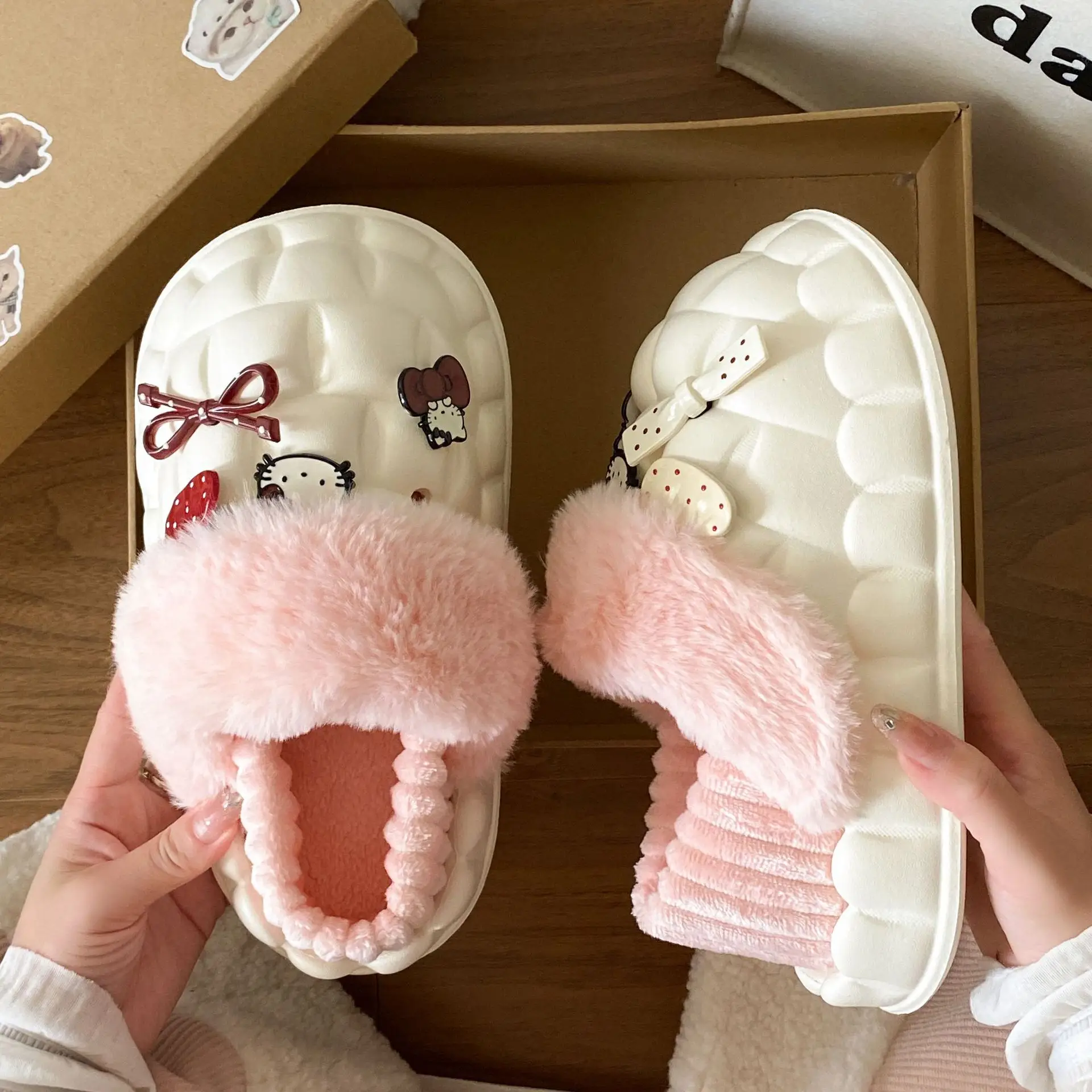Cute Cartoon Pink Cotton Slippers for Women - Image 8