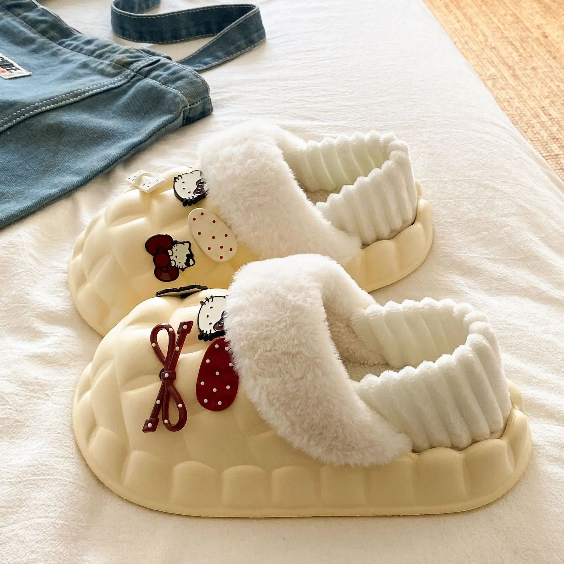 Cute Cartoon Pink Cotton Slippers for Women - Image 3