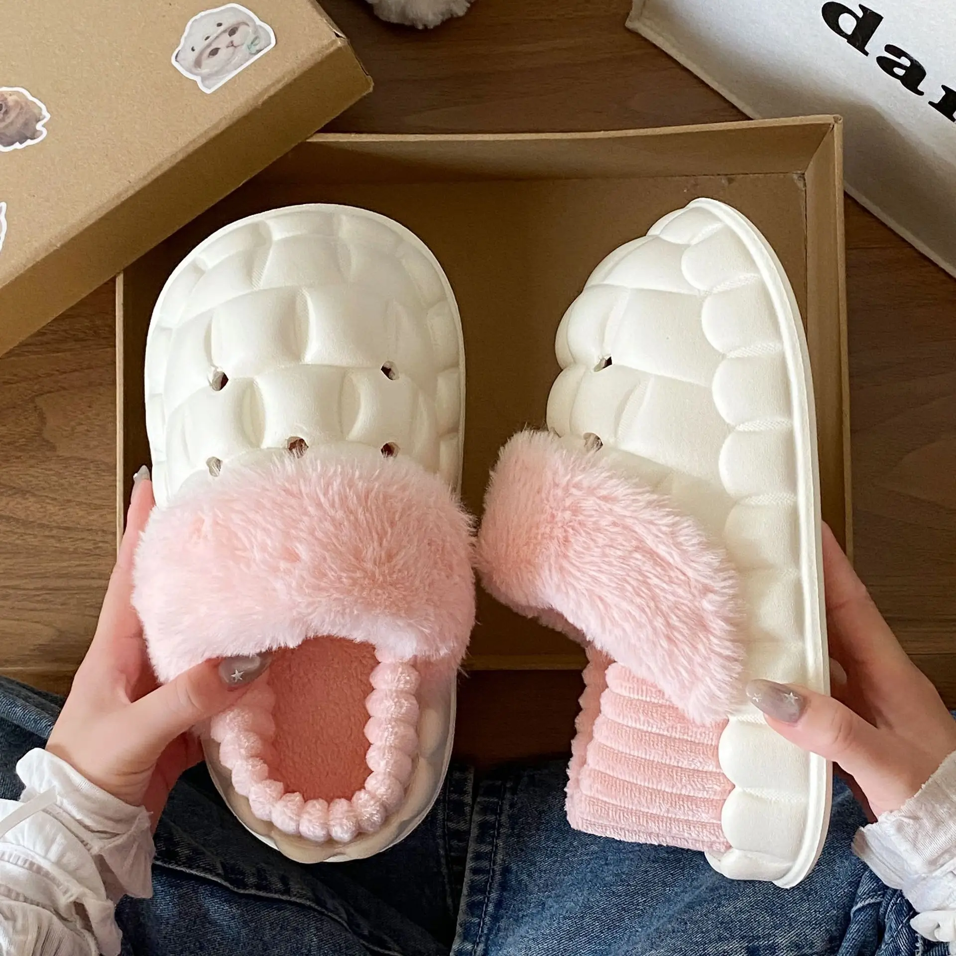 Cotton Heart Slippers for Women Winter Home