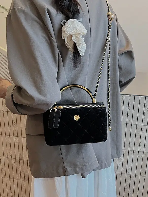 Women Diamond Embroidery Satchel Box Brown 2025 - Image 12