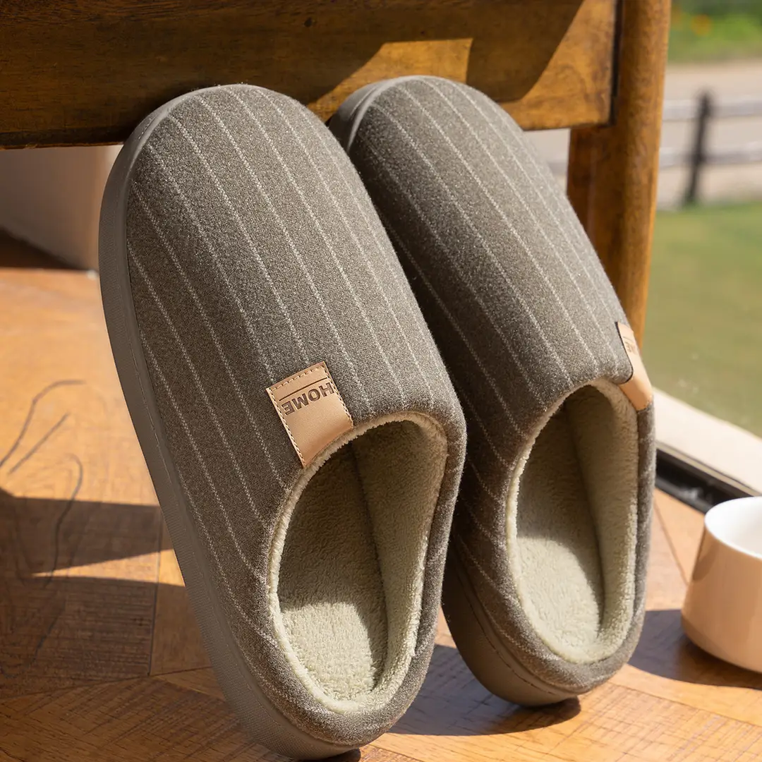 Casual Stripesd Cotton Slippers for Women, Indoor Home, Autumn and Winter Non-Slip Fleece-Lined Warm Slippers, Winter Men's Home — feature 17
