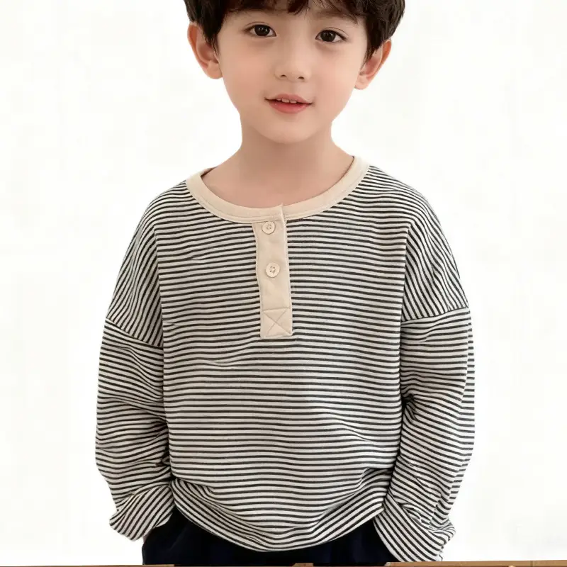 Kids Long Sleeve Striped T-Shirt Boys Black White - Image 4
