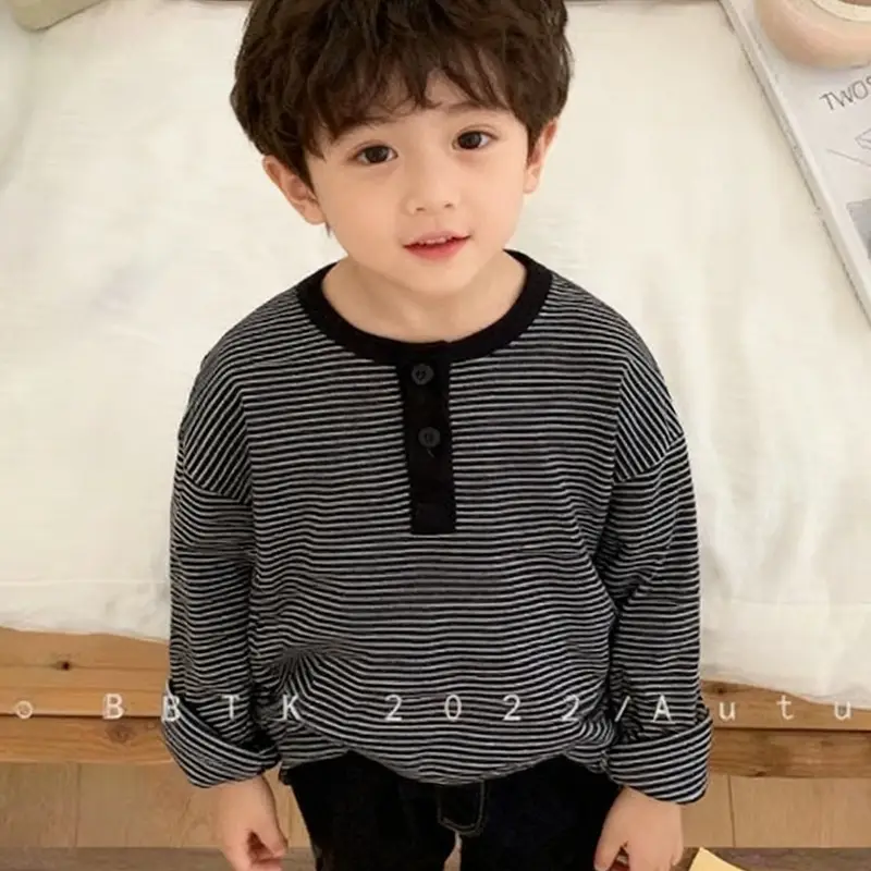Kids Long Sleeve Striped T-Shirt Boys Black White - Image 5