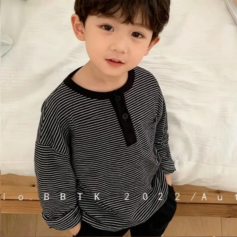 Kids Long Sleeve Striped T-Shirt Boys Black White - Image 6