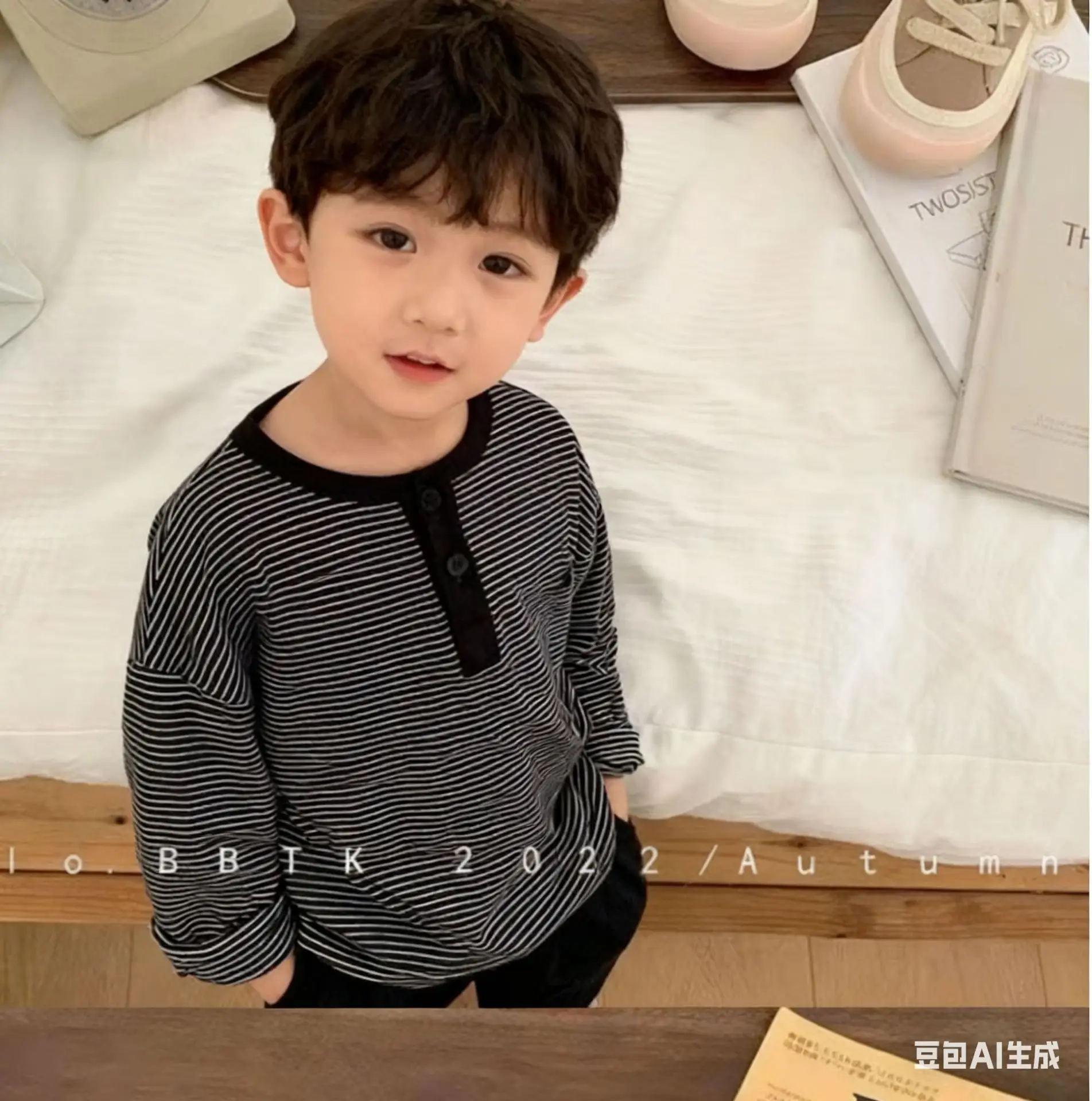 Kids Long Sleeve Striped T-Shirt Boys Black White — feature 1