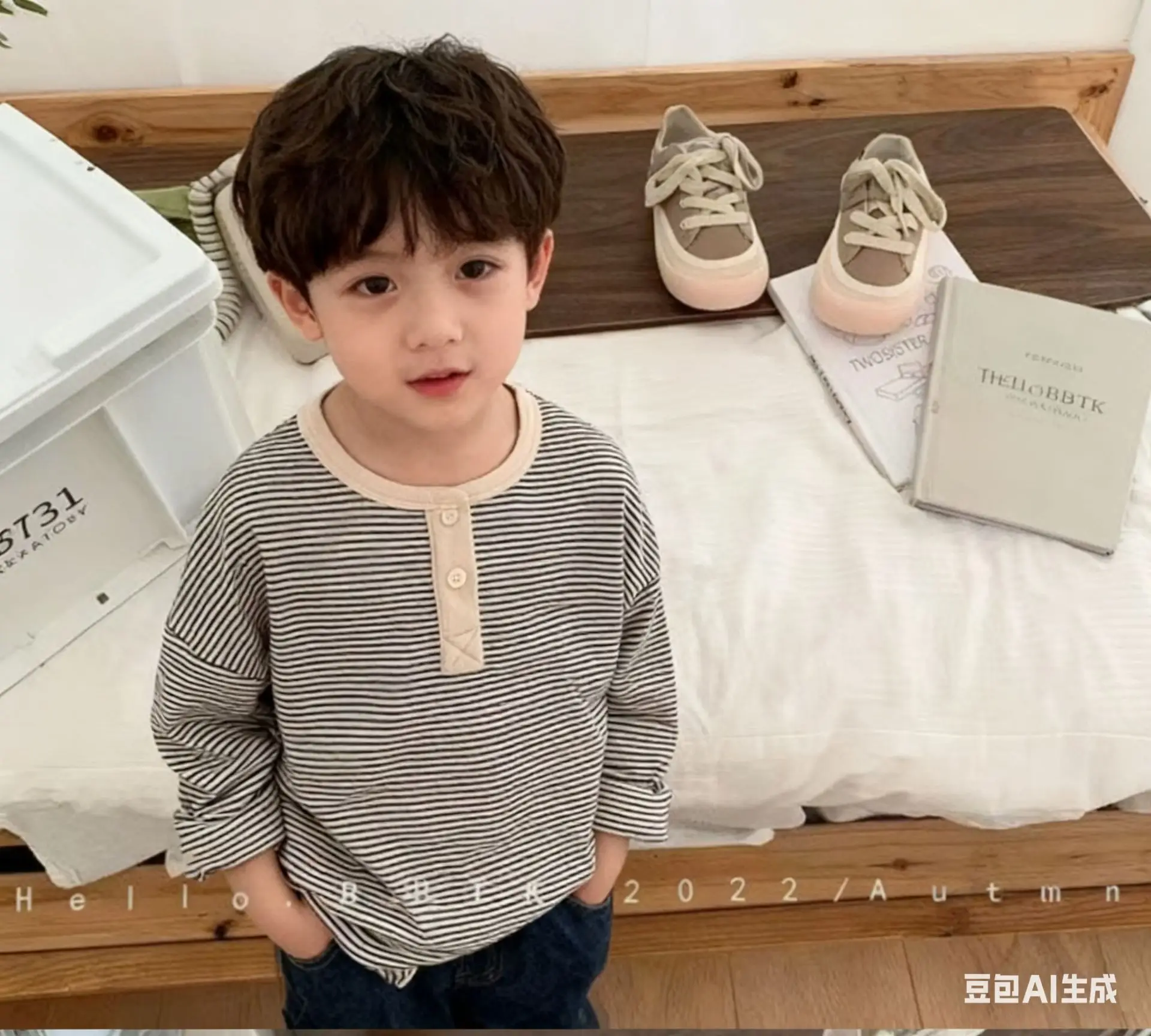 Kids Long Sleeve Striped T-Shirt Boys Black White — feature 4