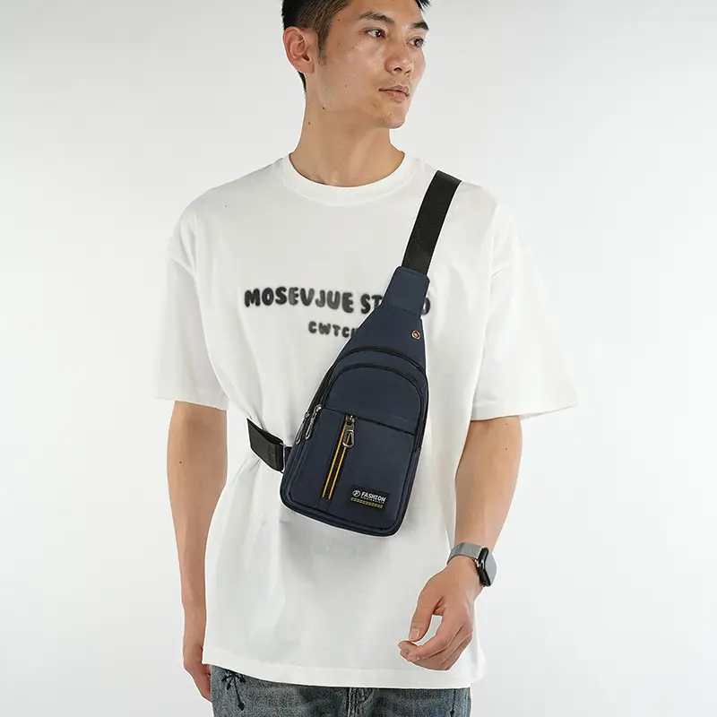 New Men's Oxford Cloth Chest Bag Blue Large Capacity Lightweight Commuter Shoulder Bag - Image 6