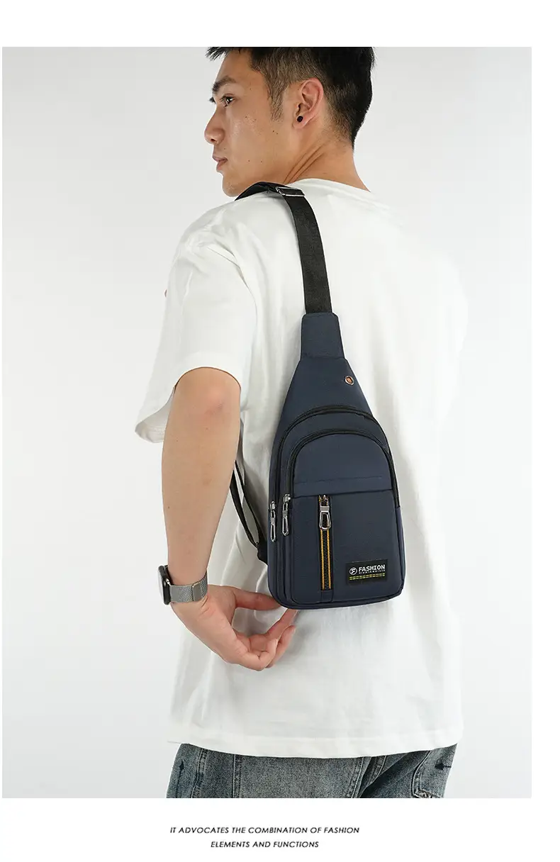 New Men's Oxford Cloth Chest Bag Blue Large Capacity Lightweight Commuter Shoulder Bag — feature 14