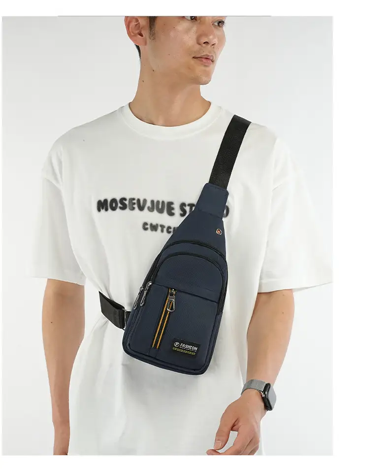 New Men's Oxford Cloth Chest Bag Blue Large Capacity Lightweight Commuter Shoulder Bag — feature 15