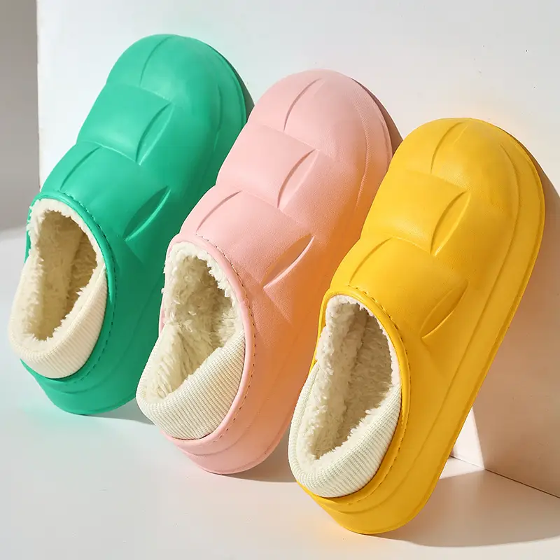 Eva Slippers That Feel Like Shit, Autumn and Winter Fleece-Lined, Warm, Non-Slip, Waterproof Home Shoes, Korean Style Thick-Soled Cotton Slippers That Can Be Worn Outside