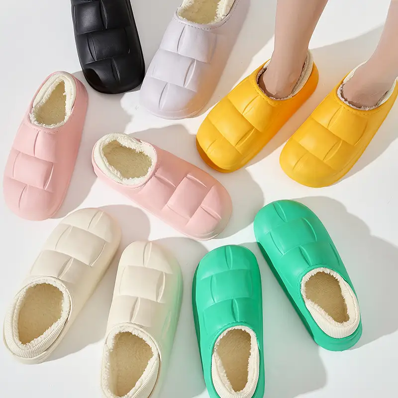 Eva Slippers That Feel Like Shit, Autumn and Winter Fleece-Lined, Warm, Non-Slip, Waterproof Home Shoes, Korean Style Thick-Soled Cotton Slippers That Can Be Worn Outside