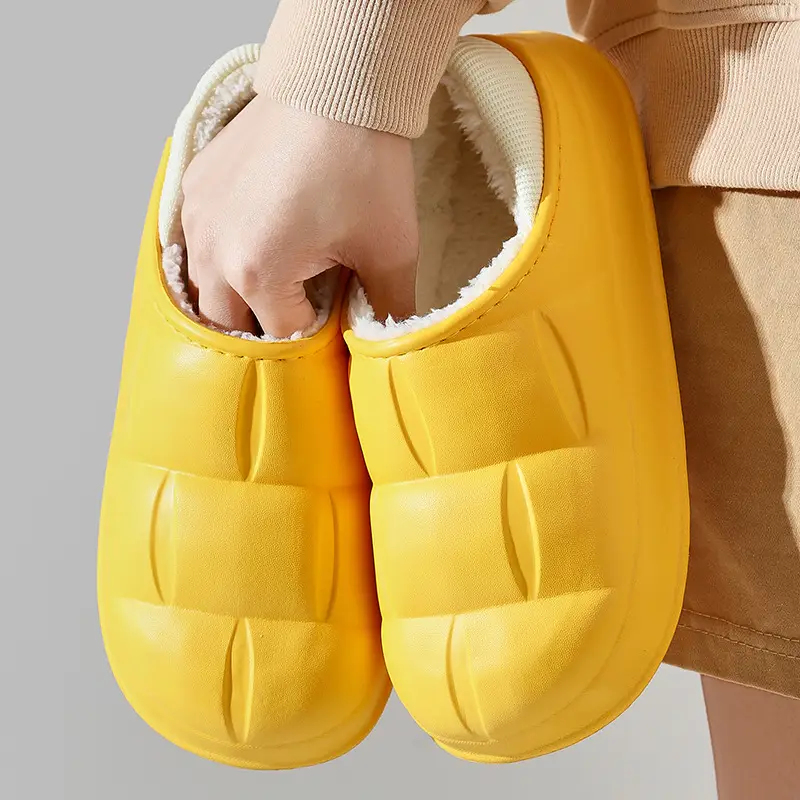 Eva Slippers That Feel Like Shit, Autumn and Winter Fleece-Lined, Warm, Non-Slip, Waterproof Home Shoes, Korean Style Thick-Soled Cotton Slippers That Can Be Worn Outside