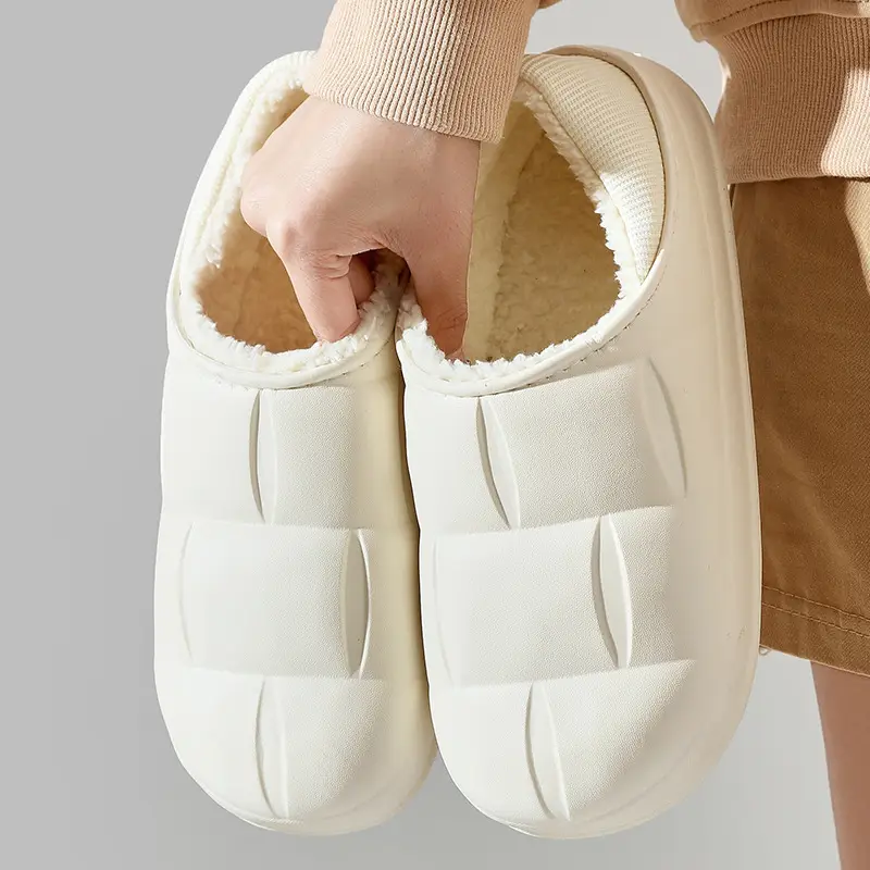 Eva Slippers That Feel Like Shit, Autumn and Winter Fleece-Lined, Warm, Non-Slip, Waterproof Home Shoes, Korean Style Thick-Soled Cotton Slippers That Can Be Worn Outside