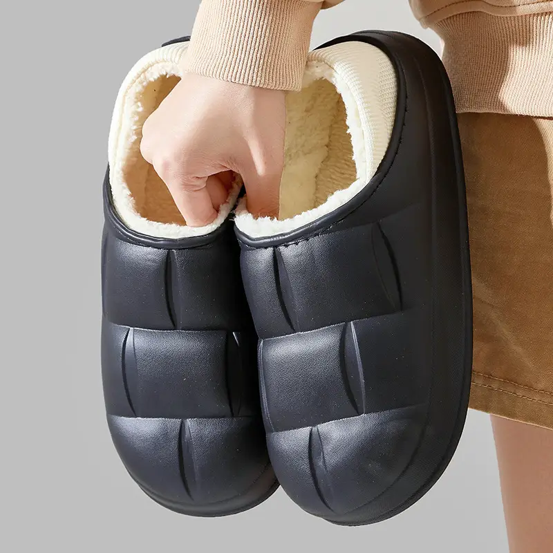 Eva Slippers That Feel Like Shit, Autumn and Winter Fleece-Lined, Warm, Non-Slip, Waterproof Home Shoes, Korean Style Thick-Soled Cotton Slippers That Can Be Worn Outside