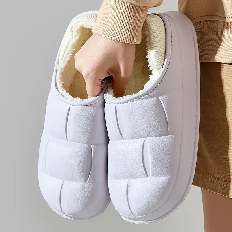Eva Slippers That Feel Like Shit, Autumn and Winter Fleece-Lined, Warm, Non-Slip, Waterproof Home Shoes, Korean Style Thick-Soled Cotton Slippers That Can Be Worn Outside