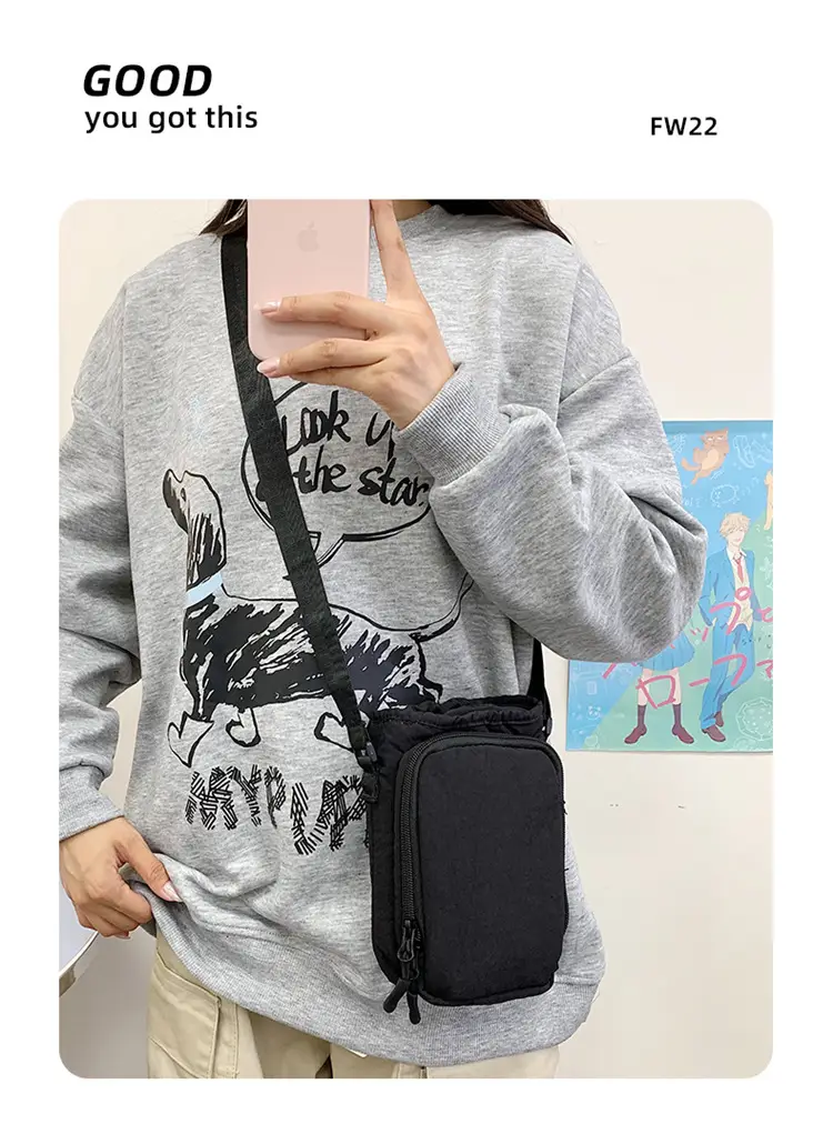 Black Cartoon Print Shoulder Bag for Girls — feature 7