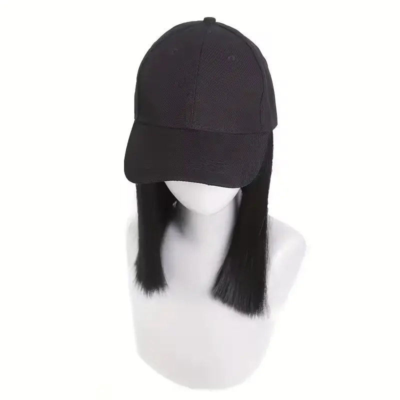 Black Full-Length Hair Wig for Women Baseball Cap Wig