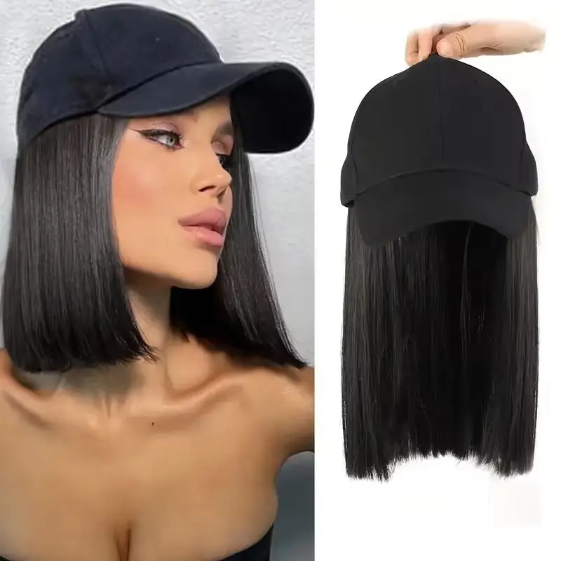 Black Full-Length Hair Wig for Women Baseball Cap Wig — feature 2