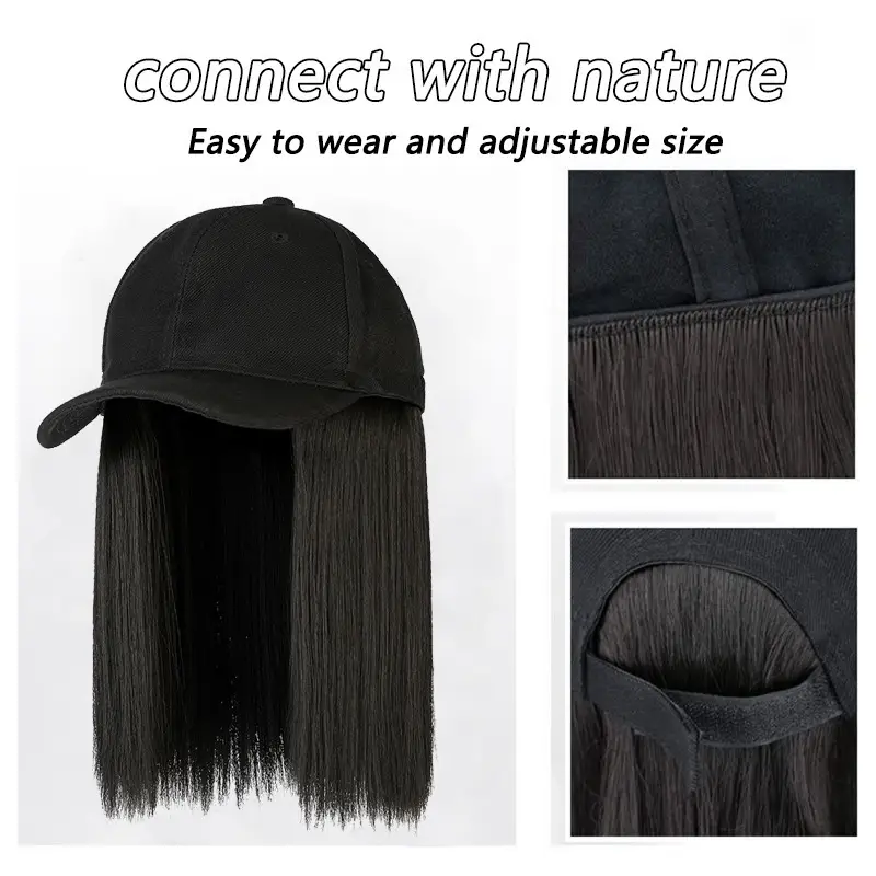 Black Full-Length Hair Wig for Women Baseball Cap Wig — feature 3