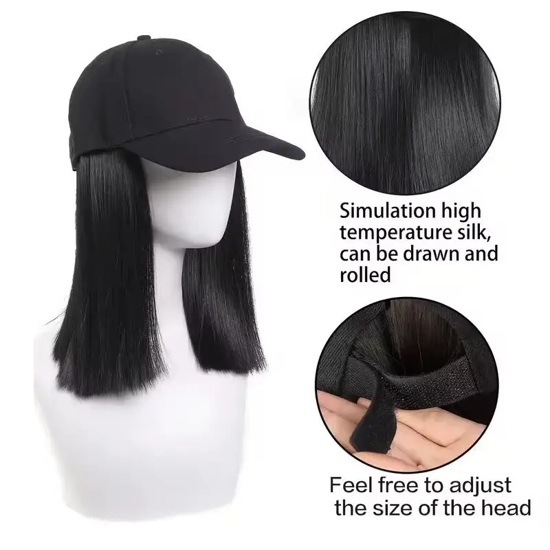 Black Full-Length Hair Wig for Women Baseball Cap Wig — feature 7
