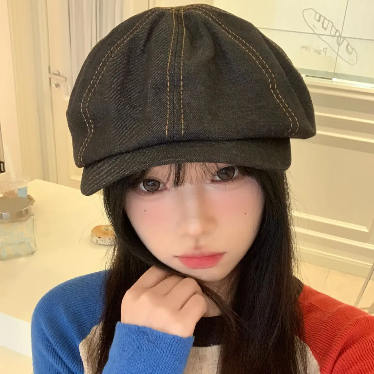 Women Denim Beret Face-Slimming Duckbill Cap Spring Autumn - Image 6
