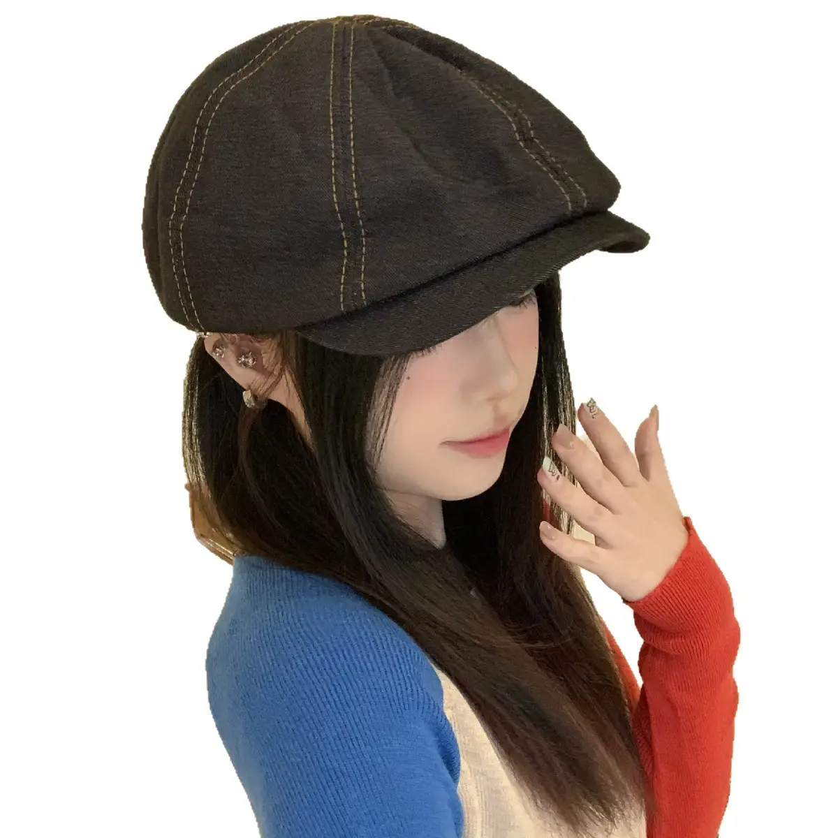 Women Denim Beret Face-Slimming Duckbill Cap Spring Autumn - Image 7
