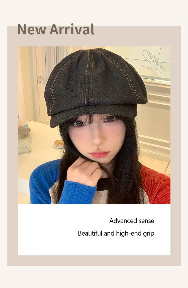 Women Denim Beret Face-Slimming Duckbill Cap Spring Autumn — feature 4