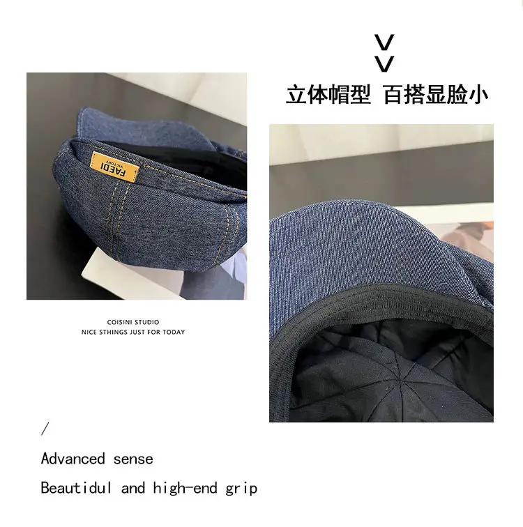 Women Denim Beret Face-Slimming Duckbill Cap Spring Autumn — feature 7